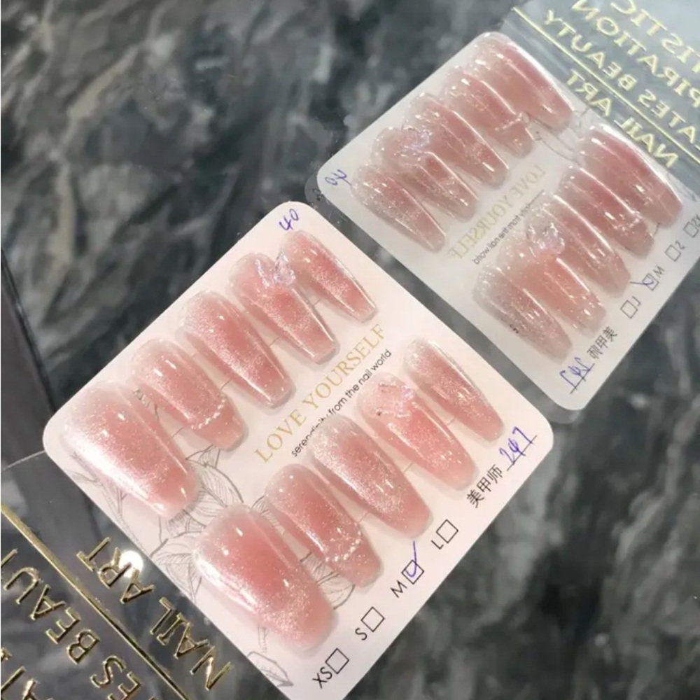 Elegant Pink Cat Eye 3D Butterfly Press On Nails Reusable Medium 10 pc Set NWT - Picture 3 of 9